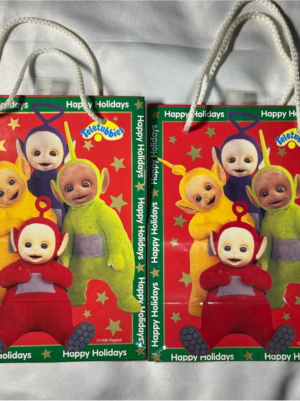 Vintage 90s Teletubbies Christmas Gift Bags Lot of 2 Happy Holidays